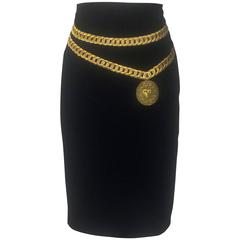 Moschino Couture! 1990s Black Cartoon Couture Gold Embroidered Pencil Skirt