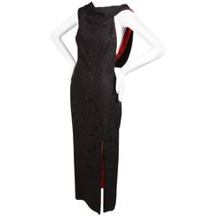 Used Gianni Versace Black Red Floral Embroidered Asymmetrical Dress SZ 40