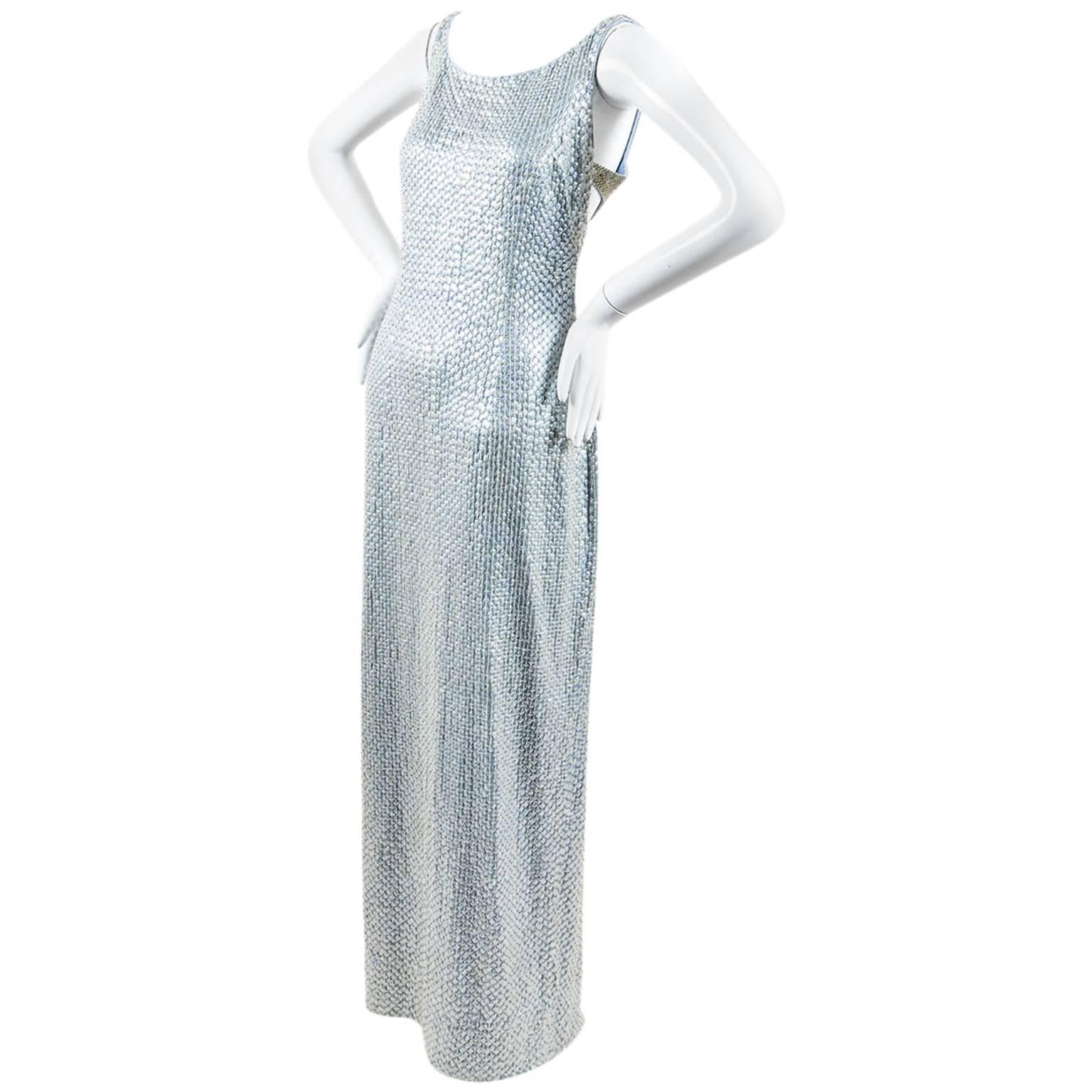 Vintage NiteLine by Nahdree Baby Blue & Silver Tone Sequin SL Long Gown SZ 10 For Sale