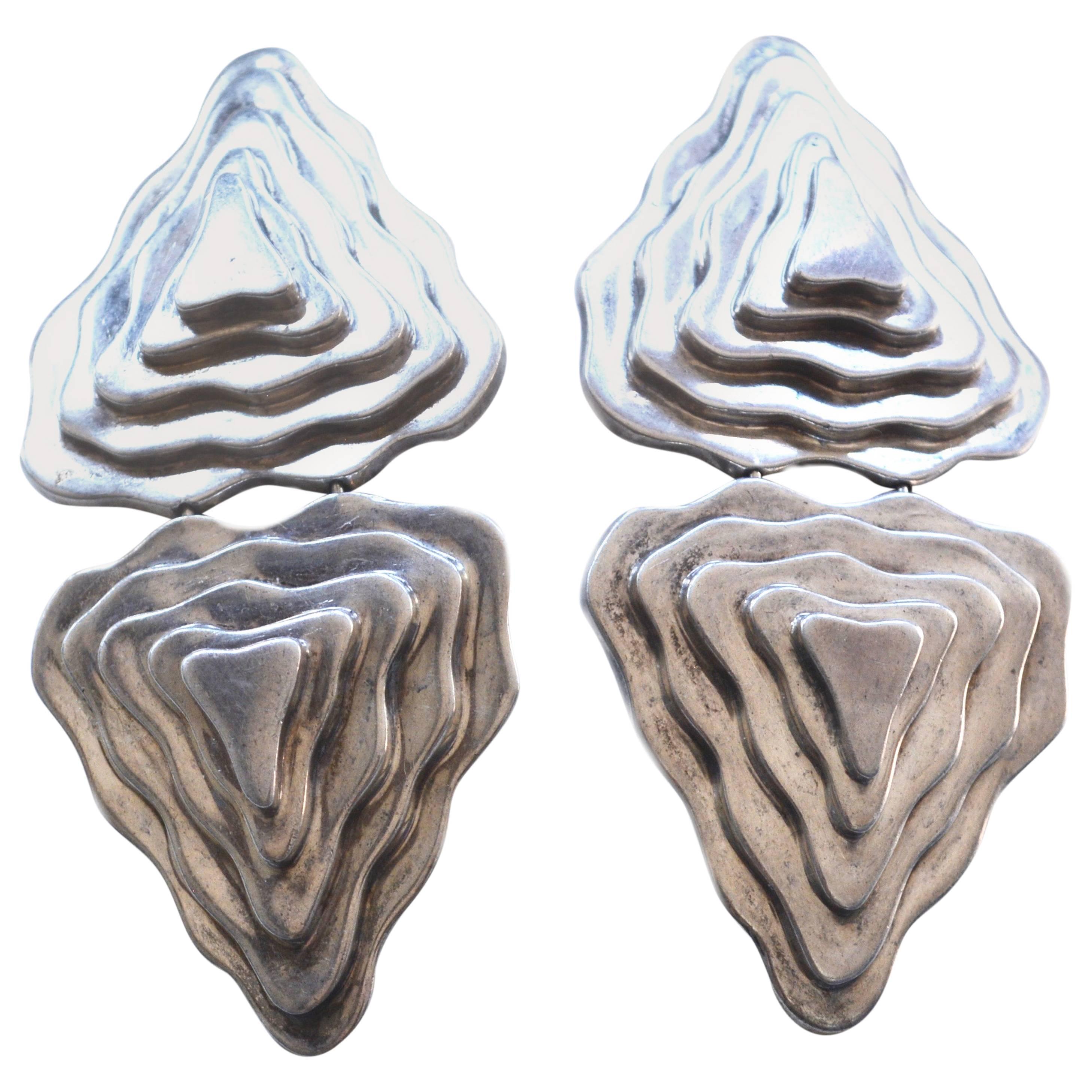 Oversized Geometric Sterling Earrings For Sale