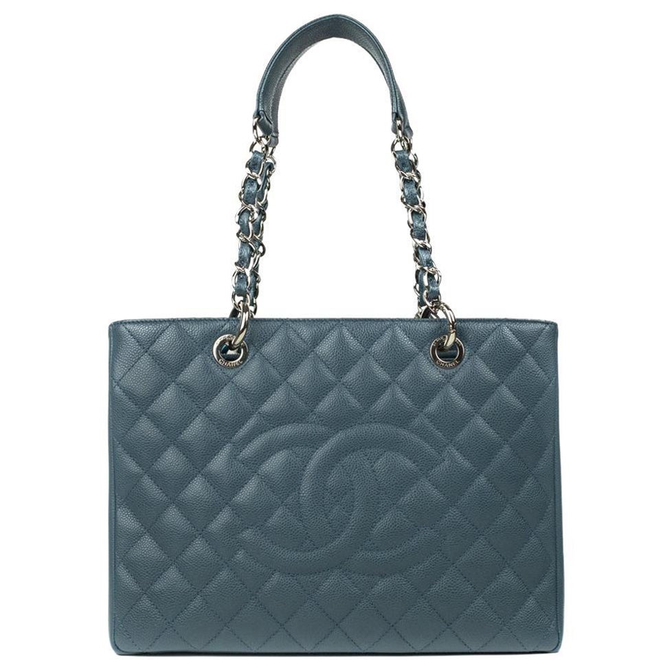 CHANEL, Grand Shopping Tote in blue leather  For Sale