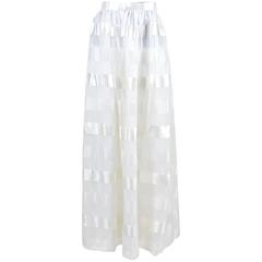 Vintage Adolfo At Saks Fifth Ave White Satin Sheer Stripe Overlay Bow Maxi Skirt
