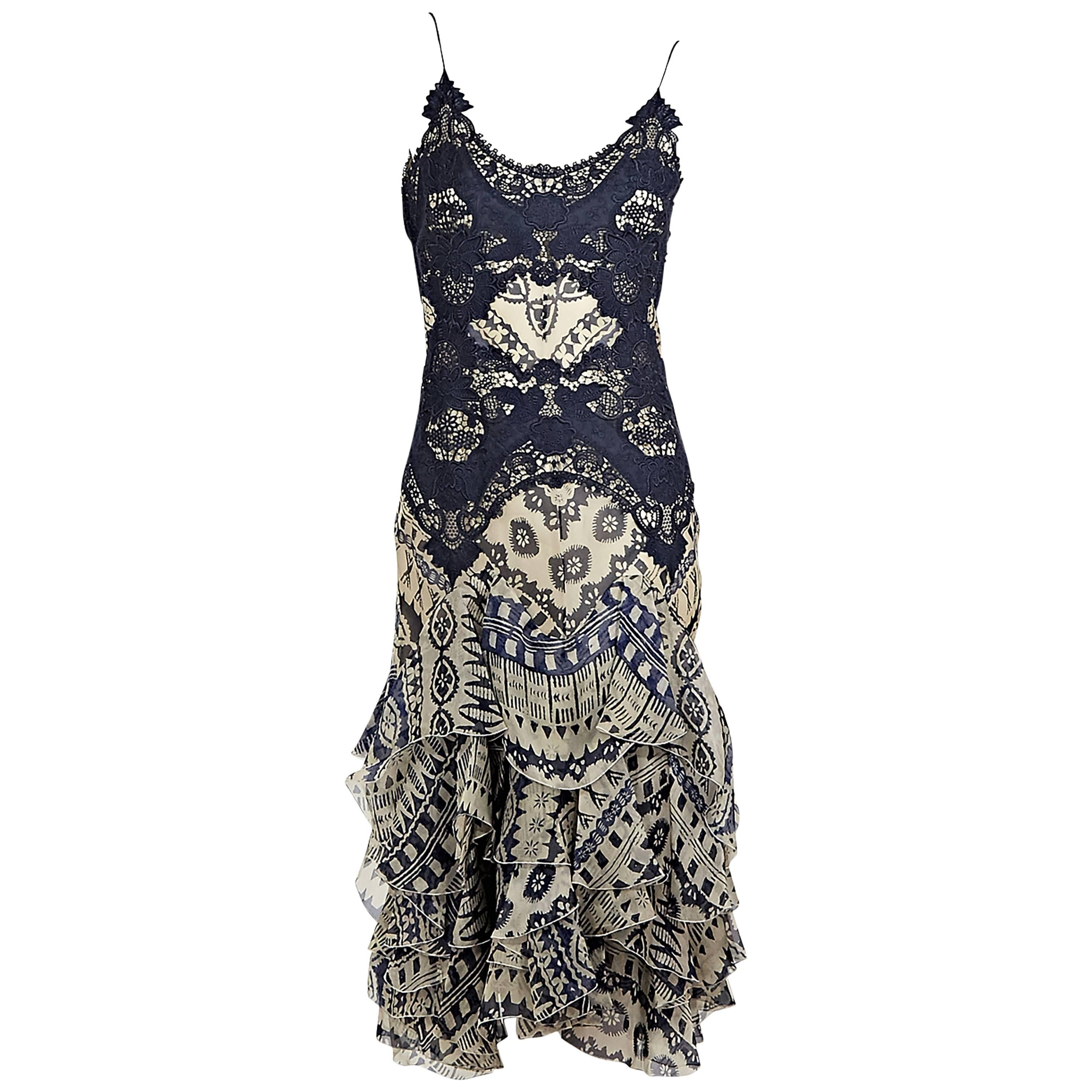 Blue & White Alexander McQueen Printed Silk Dress