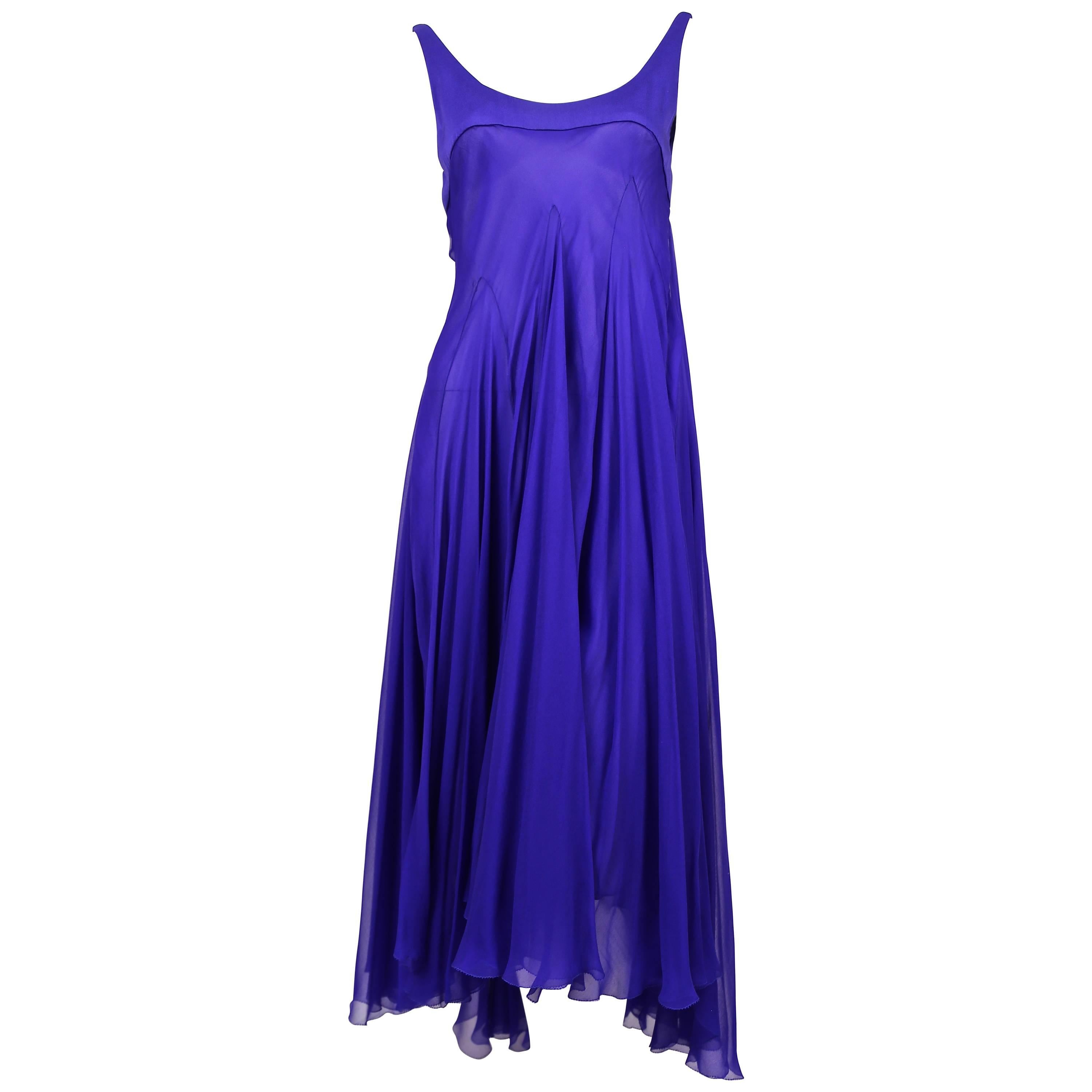 ALEXANDER MCQUEEN silk chiffon cobalt blue asymmetrical gown