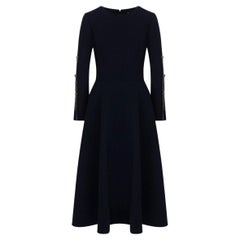 Oscar de la Renta Dark Blue Wool-blend Midi Dress size US 16
