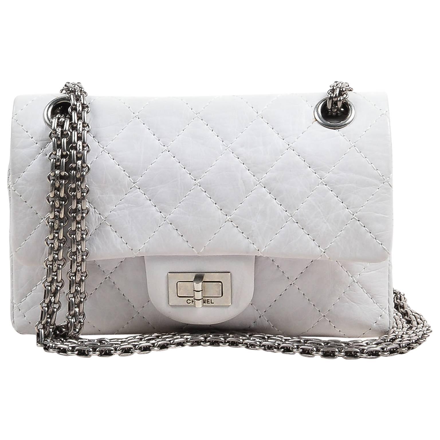 Chanel White Aged Calf Skin "New Mini" 2.55 2005 Limited Ed Reissue Flap Bag For Sale