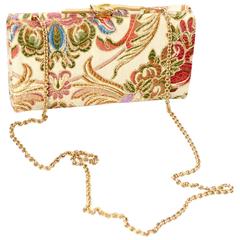 Vintage Rodo Handtasche Tapestry Tasche Gold Metallic Stickerei Kette Schulterriemen