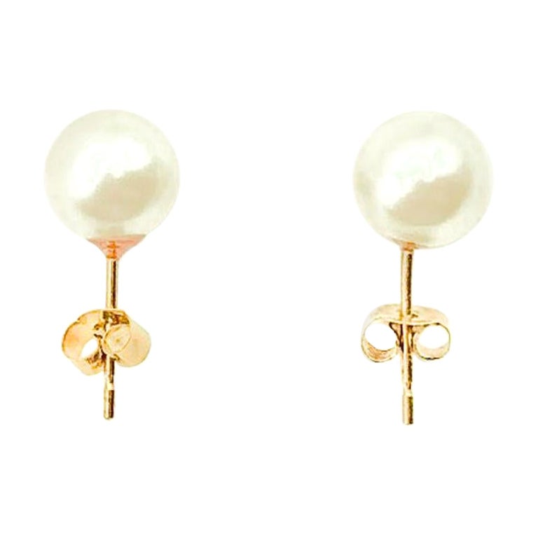 Vintage 9ct Gold Cultured Pearl Stud Earrings 1980s For Sale
