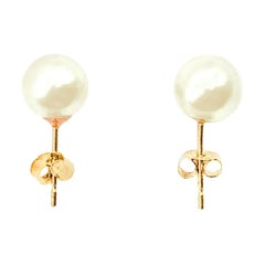 Retro 9ct Gold Cultured Pearl Stud Earrings 1980s