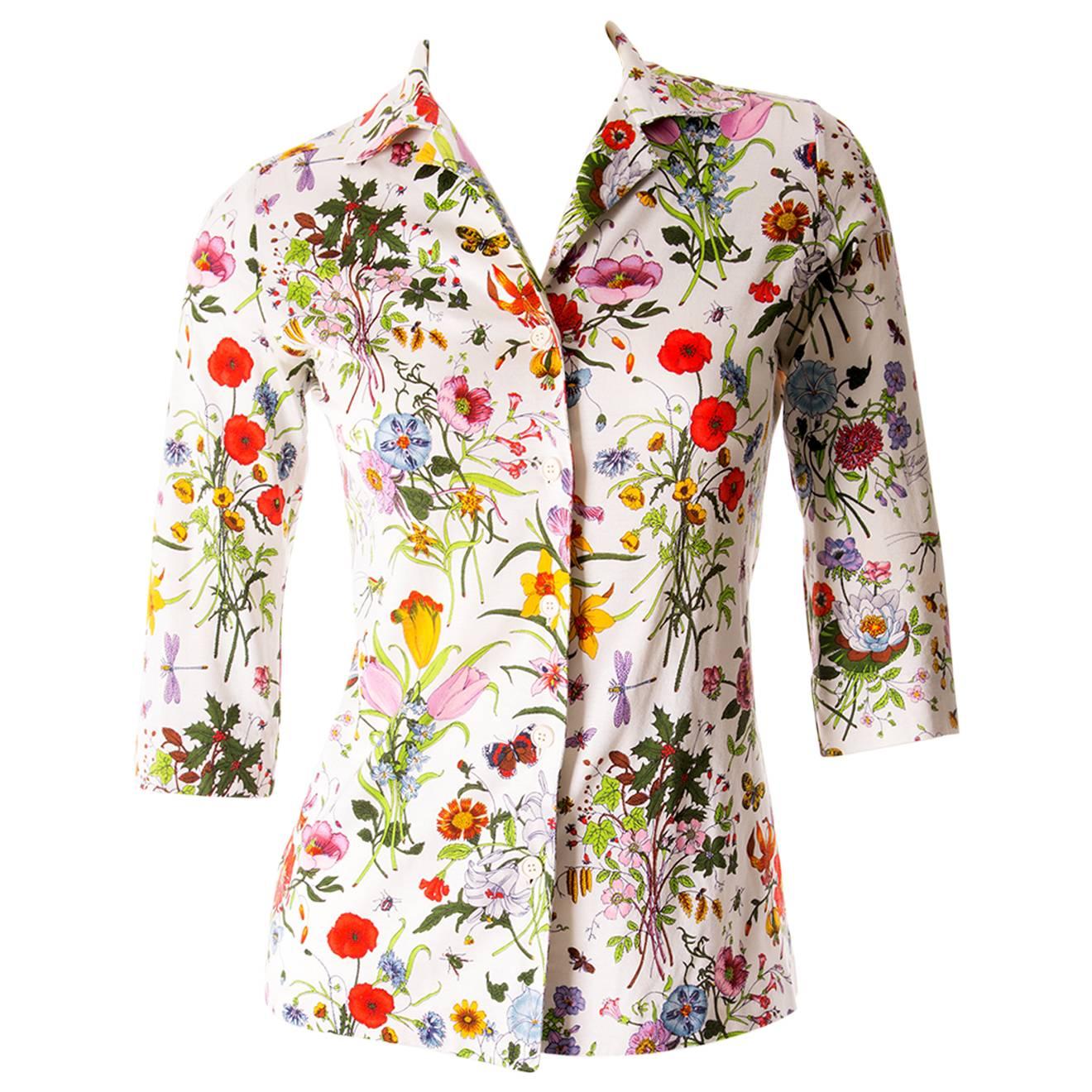 Gucci V. Accornero Iconic Flora Print Shirt For Sale