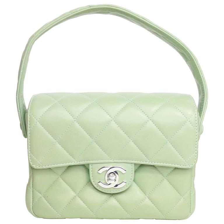 Chanel Green Lambskin Leather Quilted Mini Flap Handbag at 1stDibs