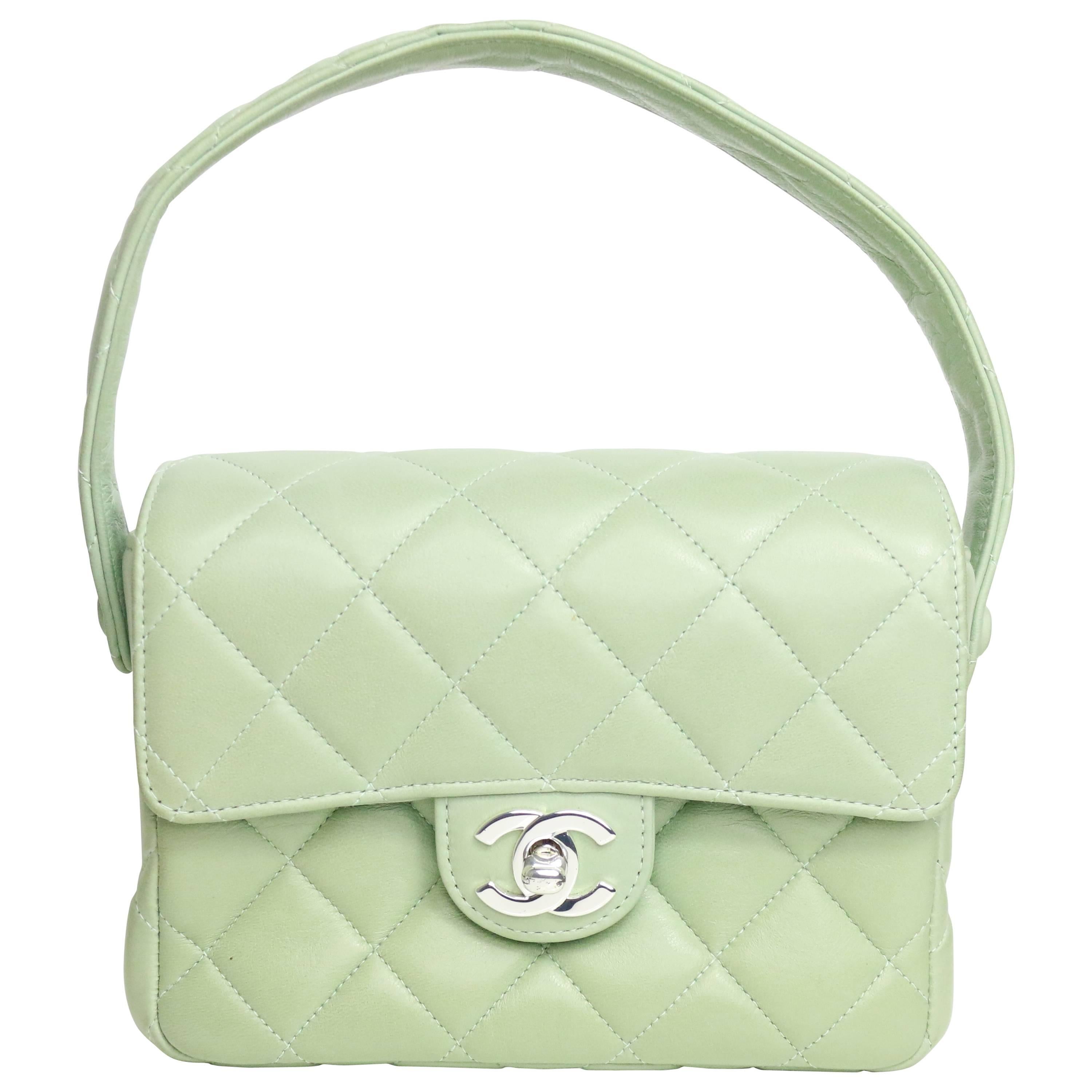 Chanel Green Lambskin Leather Quilted Mini Flap Handbag