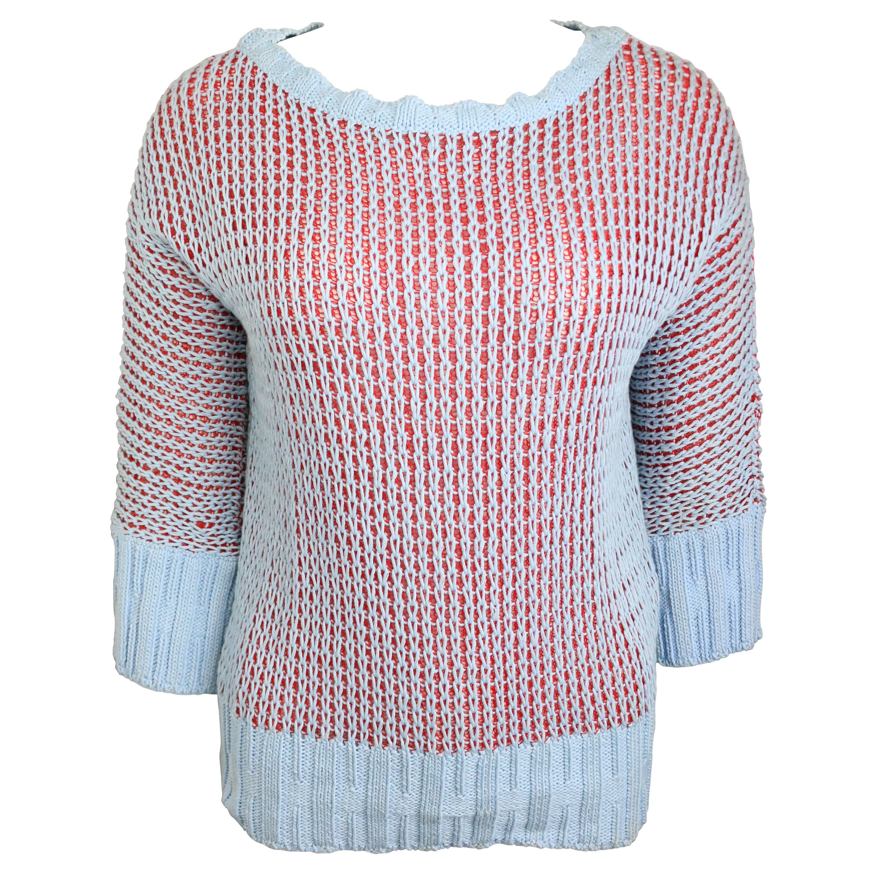 Nina Ricci Blue/Red Knitted 3/4 Sleeves Sweater  For Sale
