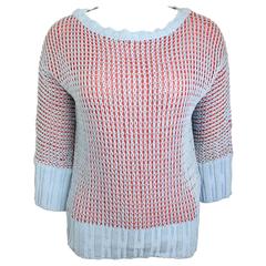 Nina Ricci Blue/Red Knitted 3/4 Sleeves Sweater 6