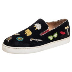 Christian Louboutin Suede Embellished Pik N Luck Slip-On Sneakers Size 38.5