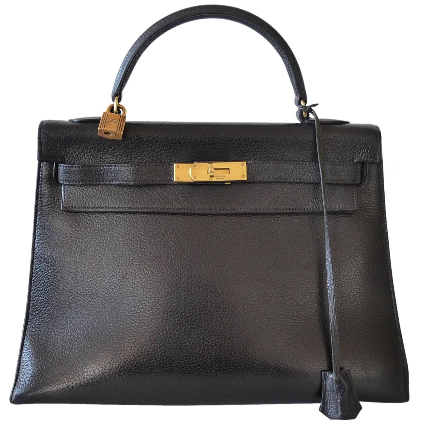 Hermès Kelly 32 Black Veau Graine