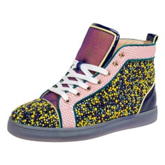 Christian Louboutin Multicolor Mesh Crystal High Top Sneakers Size 39