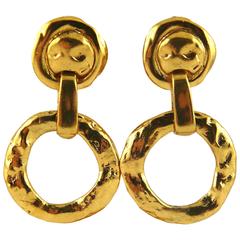 Yves Saint Laurent YSL Vintage Gold Toned Door Knocker Earrings