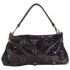 Prada Jewel Embellished Snakeskin Black Bag