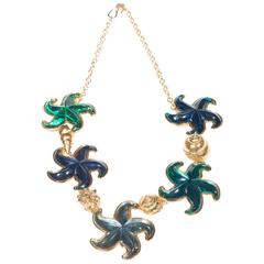 Vintage 1990s Goossens Paris  Amazing  Blue Green Stars Necklace 