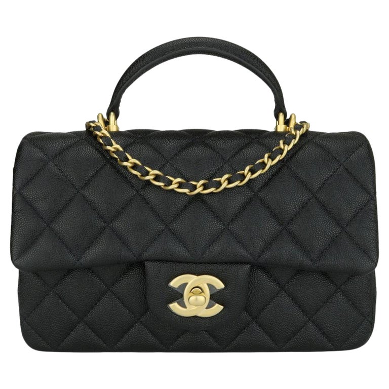 Chanel Mini Rectangular With Top Handle, White Caviar with Gold