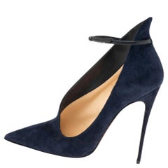 Christian Louboutin Marineblaue Wildleder Vampydolly Stiefeletten Größe 37