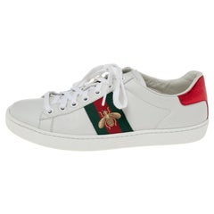 Gucci White Leather Embroidered Bee Ace Low Top Sneakers Size 37