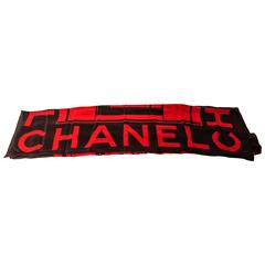 Chanel Vintage Red and Black "Chanel Boutique" Scarf