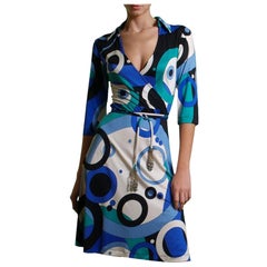 FLORA KUNG Blue Print Mock Wrap silk shirt dress with detachable cord belt NWT 