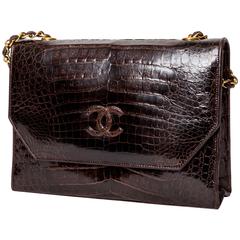Vintage Chanel Brown Crocodile Shoulder Bag - Excellent Condition