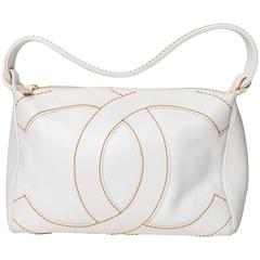 Chanel "CC" White Caviar Shoulder Bag