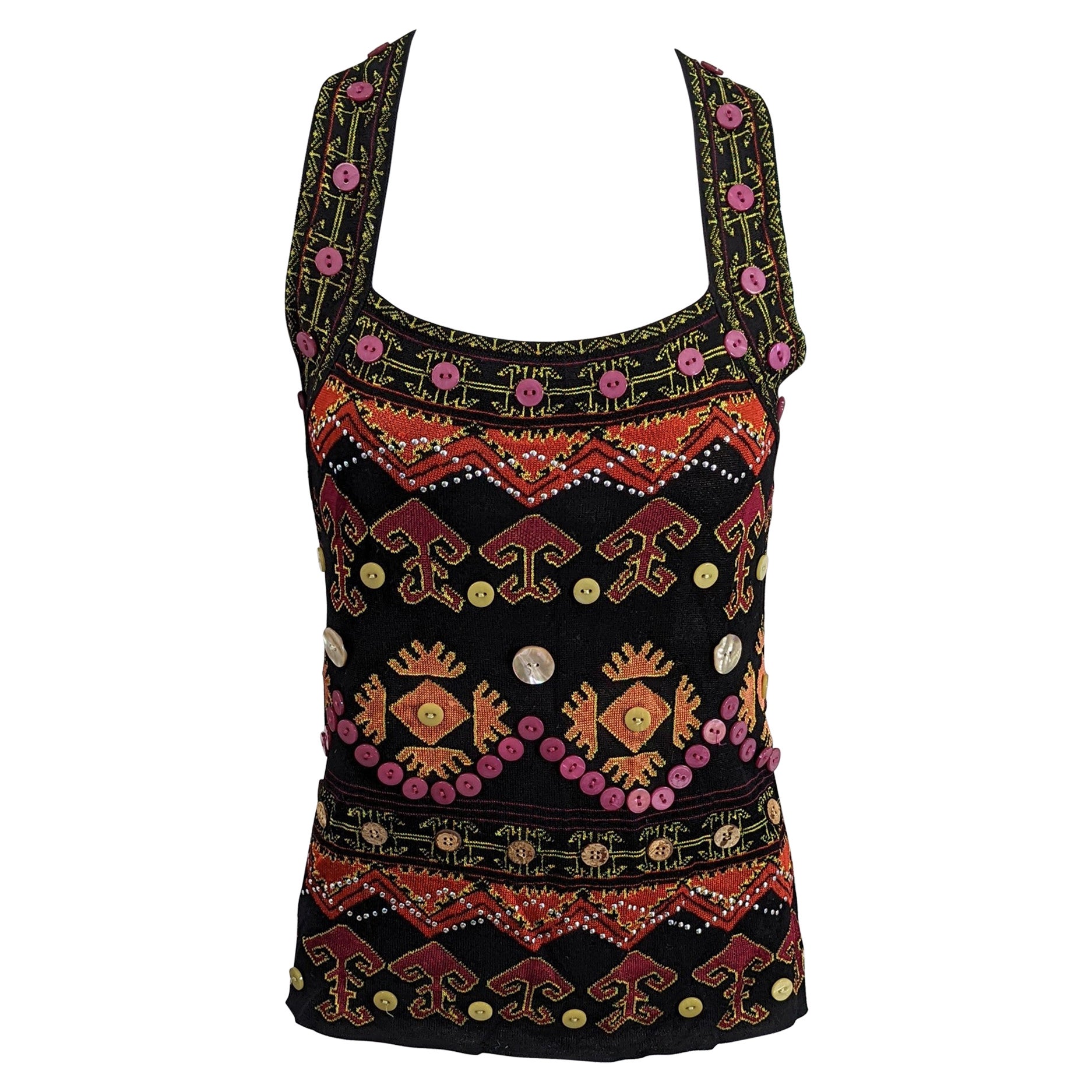 Christian Dior by Galliano Fall-Winter 2002 Ethnic Motif Knit Top For Sale