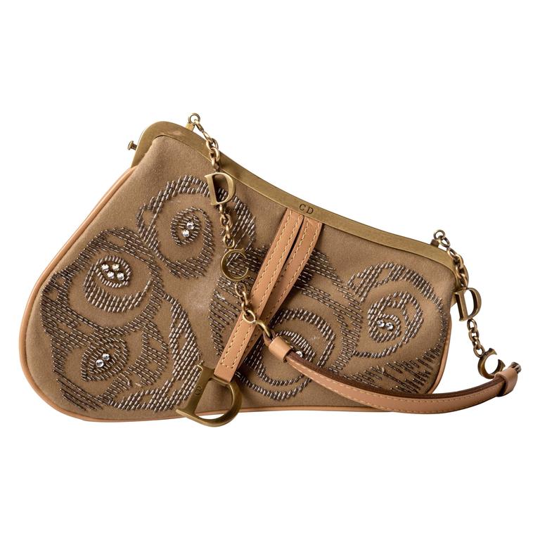 Christian Dior Limited Edition Mini Beaded Saddle Bag with Gold Logo