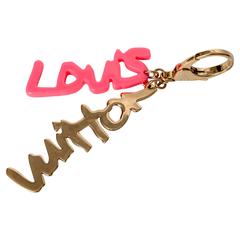 Louis Vuitton Stephen Sprouse Gold Tone Pink Resin Graffiti Keychain Bag Charm