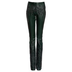 Gucci by Tom Ford green embroidered leather flared pants, fw 1999