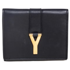 Saint Laurent Black Leather Chyc Compact Wallet