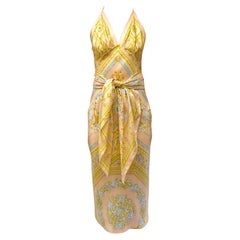 Morphew Collection Peach & Gold Silk Twill Status Print Scarf Dress Made From V