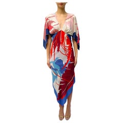 Morphew Collection Cream, Burgundy & Navy Blue Silk 2-Scarf Dress Made From Grè