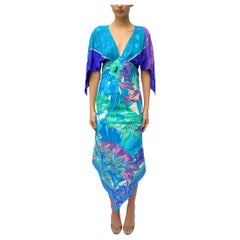 Morphew Collection Blue & Purple Silk Floral 2-Scarf Dress Made From Pierre Car