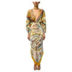 Morphew Collection Cream, Blue & Yellow Gold Silk Nautical Print 2-Scarf Dress 