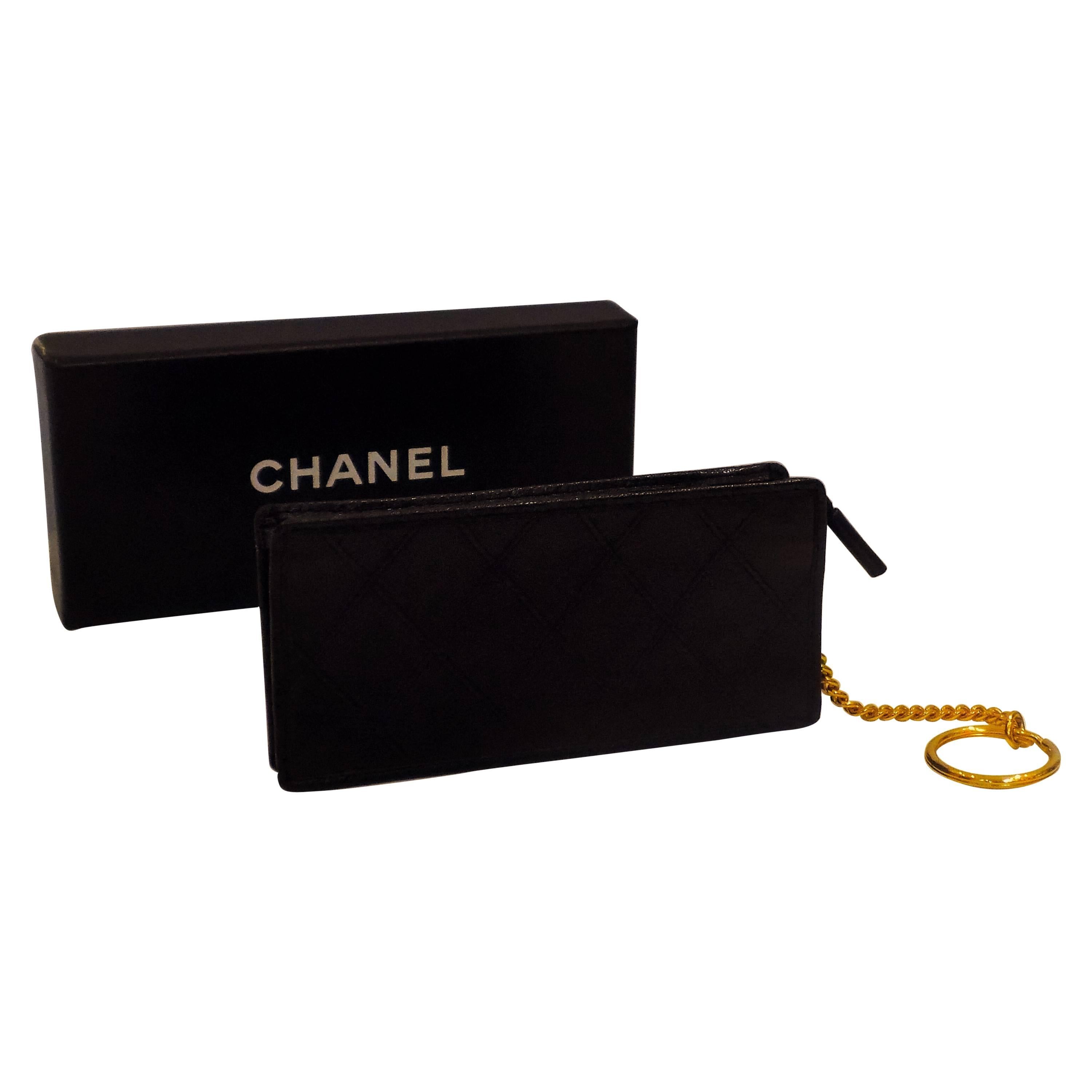 Chanel Black Leather Key Chain 