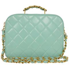 Chanel Vintage Teal Quilted Patent Vanity Crossbody Bag GHW