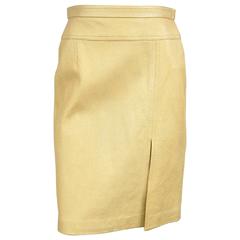 1990s New Old Stock Gold Escada Leather Skirt 2