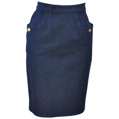 CHANEL Stretch Denim Skirt with Buttons Size 6