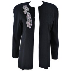 CAROLYN ROEHM Black Knit Wool Jacket with Rhinestone Applique Size 6-10