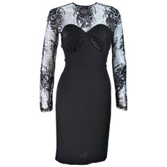 GALANOS Black Lace Cocktail Dress with Metallic Accents Size 8-10
