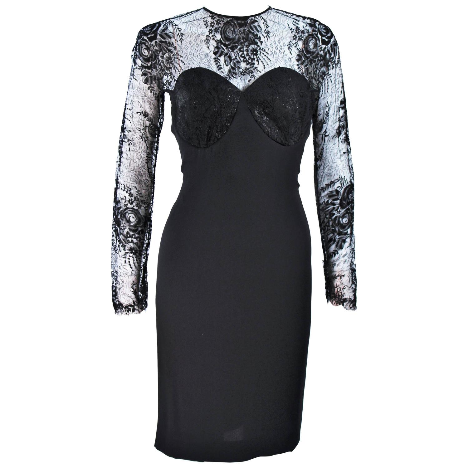 GALANOS Black Lace Cocktail Dress with Metallic Accents Size 8-10 For ...