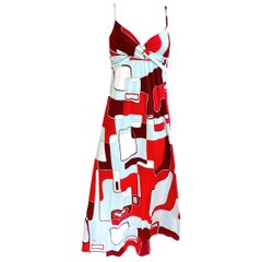 Red Aqua Art Print FLORA KUNG Boho Maxi Silk Cami Dress NWT
