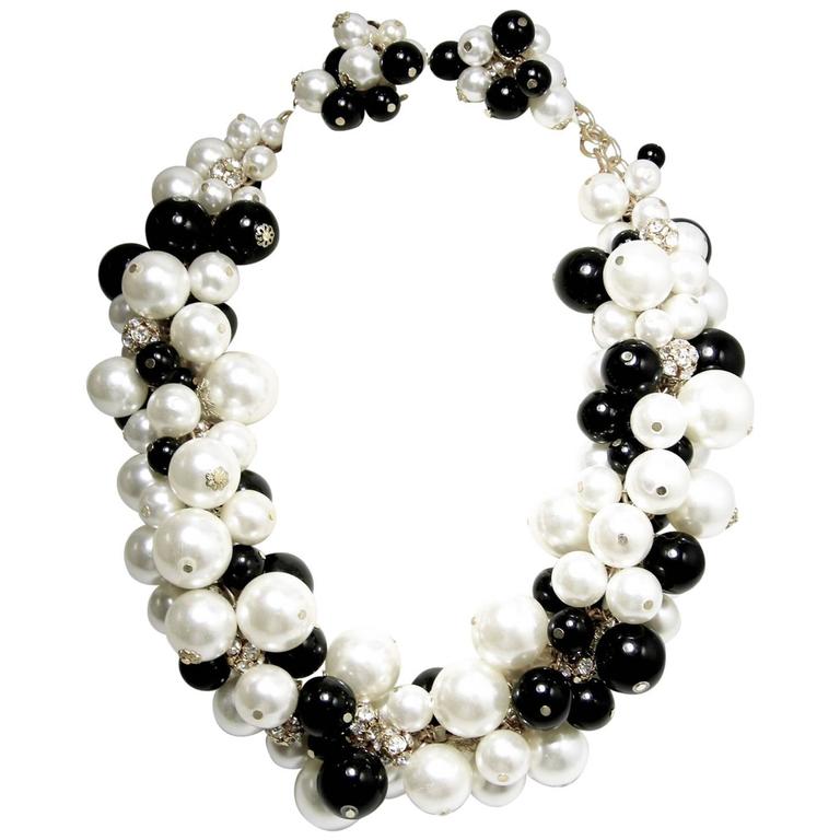 Anka Jumbo Black and White Faux Pearl Necklace Set at 1stDibs black