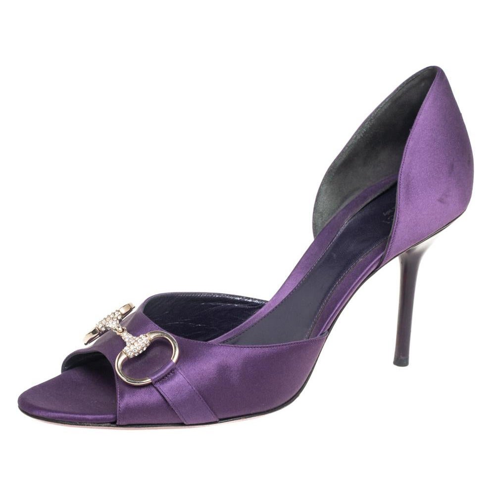Gucci Purple Python Leather Ankle Strap Platform Sandals Heels Sz38.5